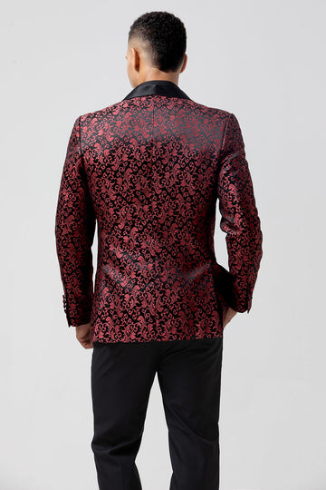 Trajes de novio de hombre chal jacquard rojo de 2 piezas con solapa